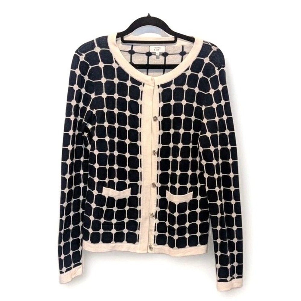 Heritage‎ Ivy Preppy Quiet Luxury Windowpane Cotton Cardigan Sweater Medium